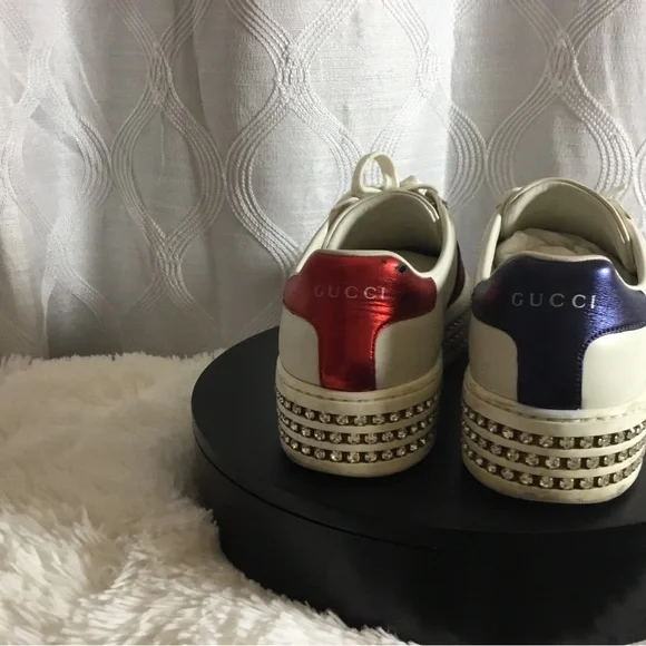 Gucci White Leather Sneakers with Red & Blue Heel Tabs - Picture 14 of 15